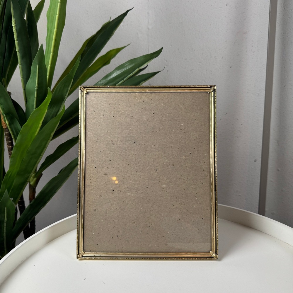 Vintage Gold Picture Frame 8x10 Ornate Floral Metal Border Burgundy Easel Back